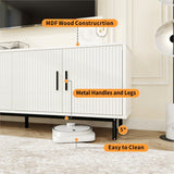 MUUEGM 70" Fluted TV Stand for TVs up to 80 Inches, Entertainment Center with Storage， Adjustable Shelf, Modern TV Console for Living Room and Bedroom, 70" W x 15.75" D x 25" H, White MUUEGM