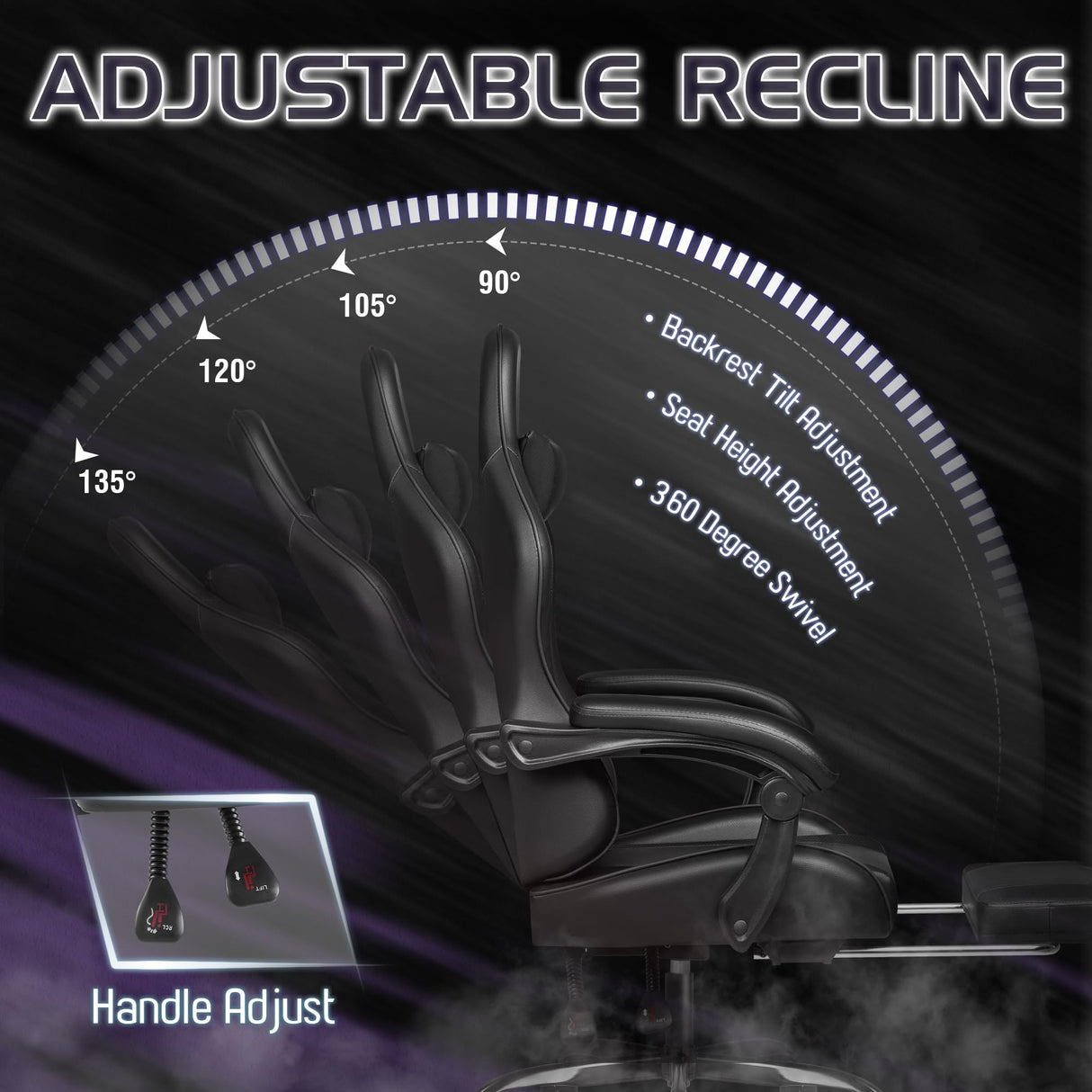 Homall Gaming Chair, Video Game Chair with Footrest and Massage Lumbar Support, Ergonomic Computer Chair Height Adjustable with Swivel Seat and Headrest (Dark Black) Homall