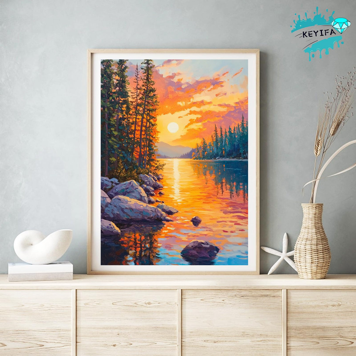 KEYIFA Diamond Painting River Sunset Diamond Art Kits for Adults, 5D Round Full Drill Landscape Diamond Painting Kit for Beginner, DIY Gems Art Craft for Home Wall Decor 12x16 inch KEYIFA