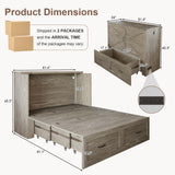 KCGKCG Queen Murphy Bed with Storage & Charging Station, Murphy Cabinet Bed with Large Storage Drawer for Guest Bedroom, Living Room, Office or Small Room, Full Foldable Platform Bed (Grey, Queen) KCGKCG