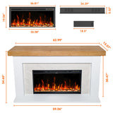 Weyderk 62"Electric Fireplace with Mantel for Living Room or Bedroom, Replaceable 36"Fireplace Insert Heater, Grey Marble Finish with Mantel, 3D Realistic Log and Flame Effect, Remote Control, Timer Weyderk