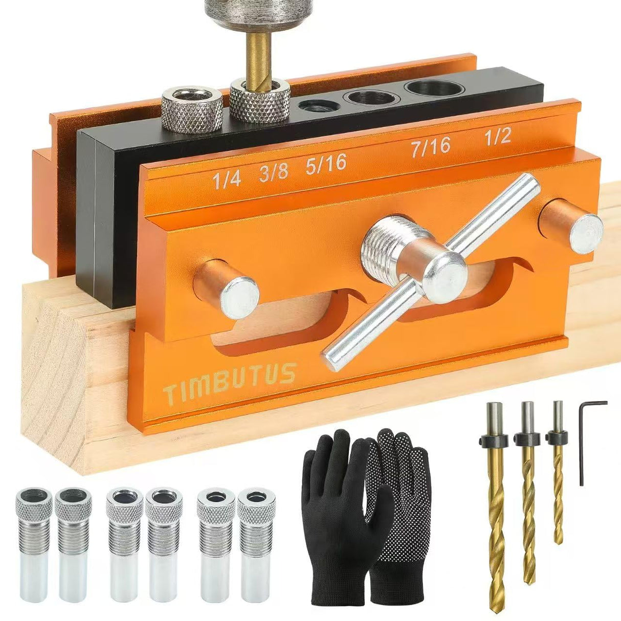 Self Centering Doweling Jig Kit - Adjustable Width Dowel Jig Kit for Straight Holes, Biscuit Joiner Set, 6 Bushings, 3 Size Drill Bits - Woodworking Precision Tool TIMBUTUS