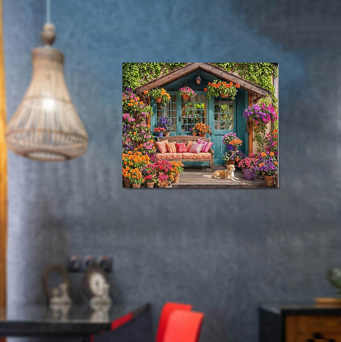 Flower House Paint by Numbers Kit for Adults Garden Adult Paint by Number Kits On Canvas Dog Village Oil Painting Kit for Beginners Adults' Paint-by-Number Kits for Gift Home Wall Decor 16x20 Inch Lovepefe