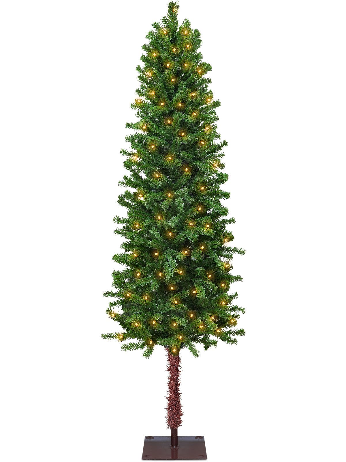 5 Ft Alpine Artificial Christmas Tree with Thick 455 Classic Pine Branch Tips, 120 Warm White Lights, Metal Stand UL Plug Fire-Resistant Slim Xmas Pencil Tree for Holiday Home Indoor Decoration