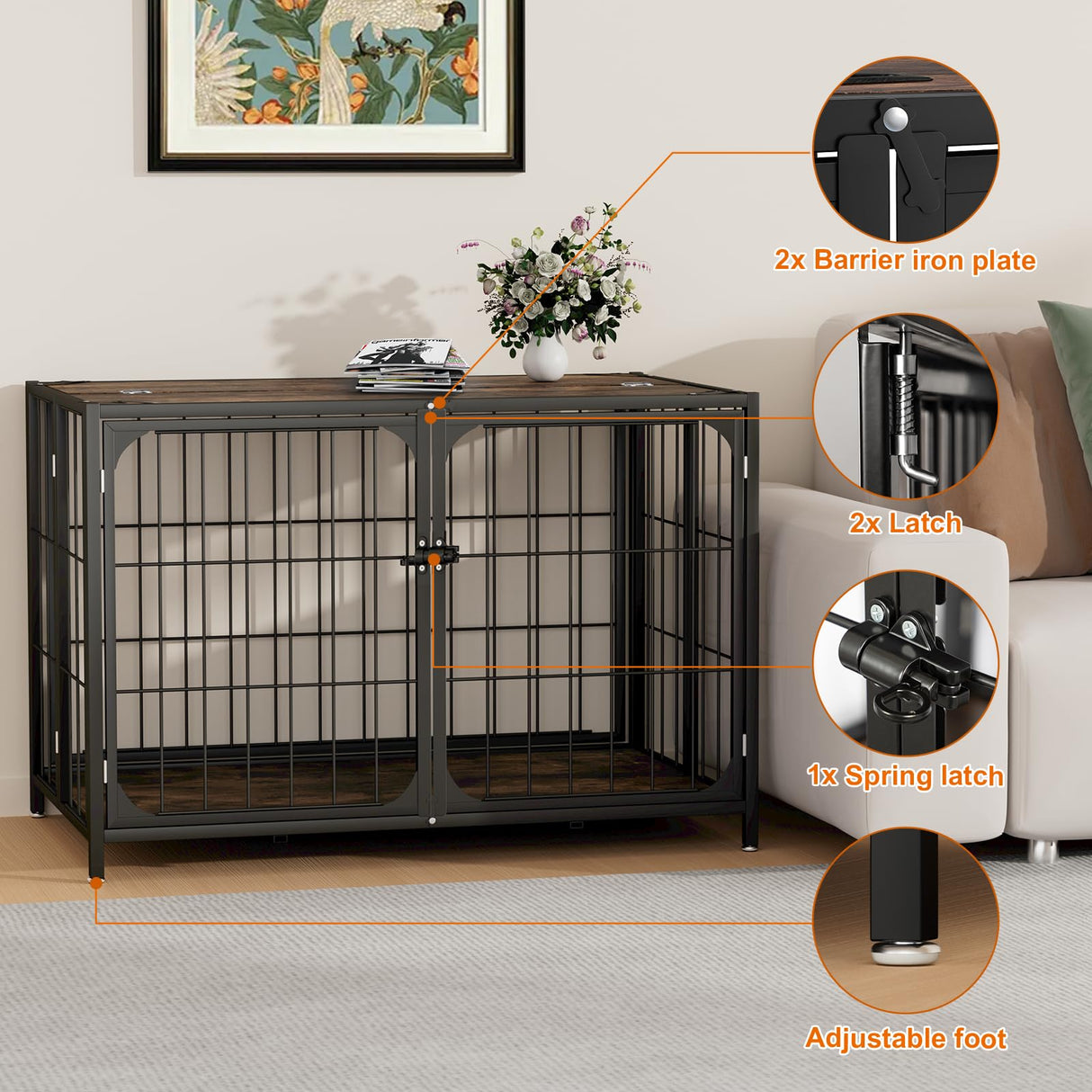 Himix Dog Crate Furniture, XL Dog Crate Furniture for Large Medium Dogs, Wood Dog Crate Table with Sturdy Metal, Heavy Duty Dog Kennel Indoor 40.15''x 25''x 27.56'' (Rustic Brown) Himix