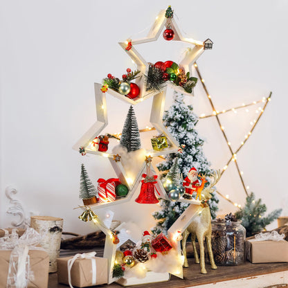 Cinnvoice 3 PCS Wooden Star Christmas Tabletop Decor Christmas Farmhouse Centerpiece Star Sign for Fireplace Mantle Shelf Xmas Table Accents White Wood Star DIY Ornament for Home