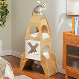 MUTTROS Modern Cat Tree Rocket Ship, Wood Cat Tower for Indoor Cats, 47" Multilevel Wooden Cat Furniture with 2 Condos, Dangling Balls, Sisal Scratcher Pads, Cute Cat Tree Kitten Playground MUTTROS