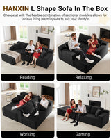 105 Inch Cloud Sectional Couch,Modern Modular Sectional Sofa with Deep Seat,Corduroy Boneless Couches with L-Shape Chaise for Living Room Bedroom,No Assembly Required (Black, Left Facing Chaise) HANXIN