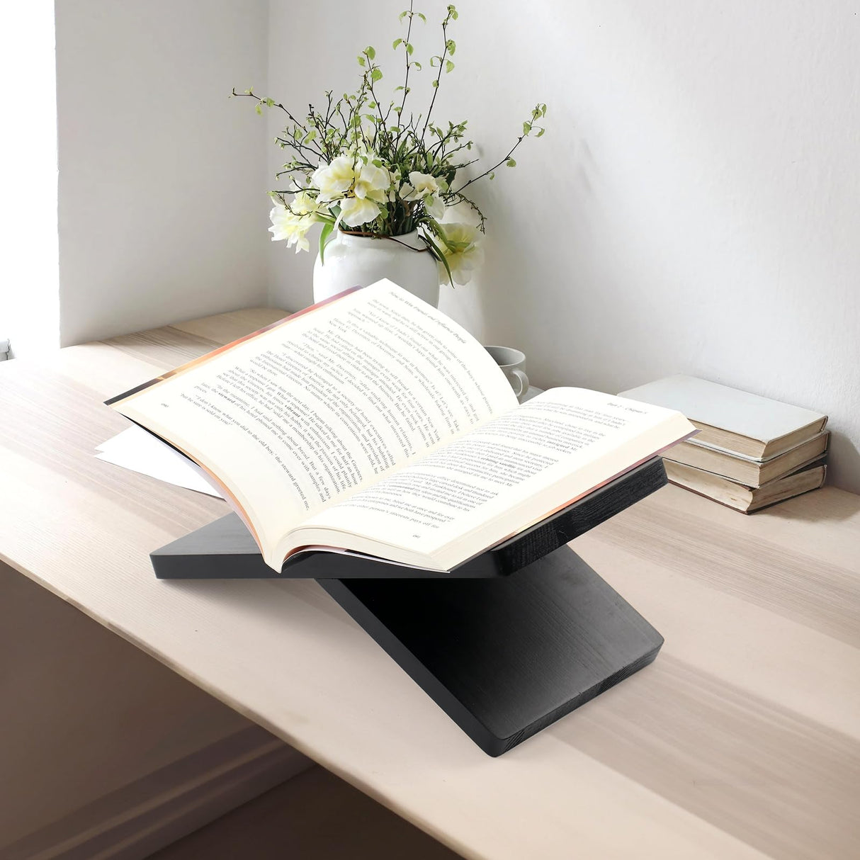 Wood Book Stand for Reading - Book Display Stand, Cook Book Stand, Textbook Stand, Recipe Book Holder Stand, Open Book Holder (Black) (Redwood) Onzsiefa