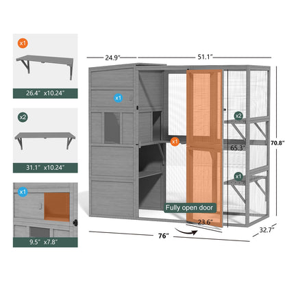 TIMHAKA Catio Outdoor Cat Enclosure, Large 4 Tiers Cat Catio Connect to Window, Cat Enclosures for Indoor Cats with Waterproof Roof, Cat Cage with Multi Jump Platforms and Resting House, 71 i - WoodArtSupply