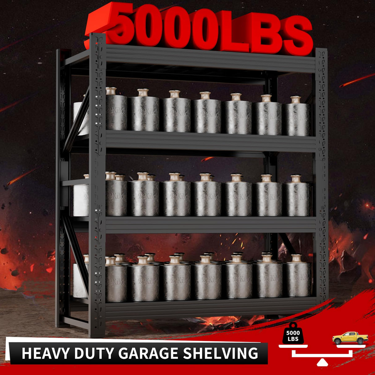 Kobito 5000LBS Storage Shelves, 59" W Garage Shelving Heavy Duty Adjustable Shelving Units, 4 Tier Metal Garage Shelves Industrial Shelving for Garage, Warehouses, Basement, Black Kobito