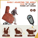 Electric Power Lift Recliner Chair with Massage for Elderly Corduroy Fabric Recliner Single Sofa with Cup Holders, Side Pockets and Remote Control for Living Room Bedroom (Leathaire, Brown) Furmax