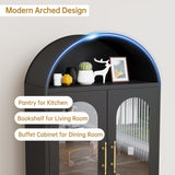 PAOFIN 73" Metal Tall Arched Kitchen Pantry Cabinet, Modern Farmhouse Kitchen Storage Cabinets with 3 Adjustable Shelves, Versatile Cupboard for Kitchen, Dining Room, Black PAOFIN