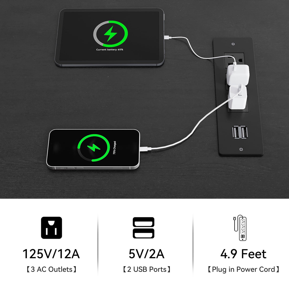 YITAHOME 6-Drawer Dresser with Built-in Power Outlet, Wood TV Stand with 6 Large Drawers & Bar Handles, Dresser Chest of Drawers for Entryway Living Room Hallway, White & Black YITAHOME