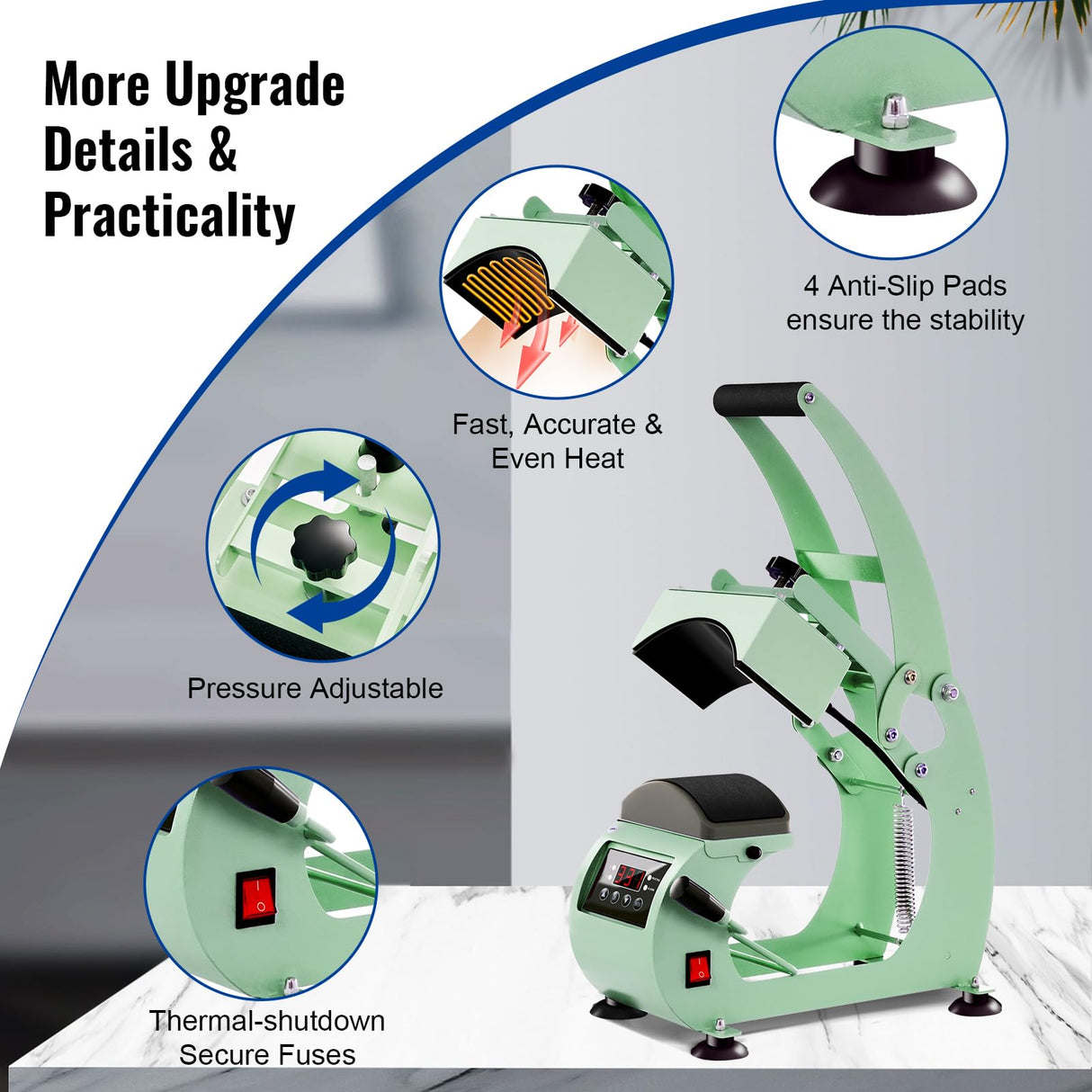 UOKRR Hat Press, Hat Press Heat Machine for Caps with LCD Control, Hat Heat Press with 2pcs Interchangeable Platens & Caps Stretcher for Vinyl, Sublimation, Heat Transfer (Green) UOKRR