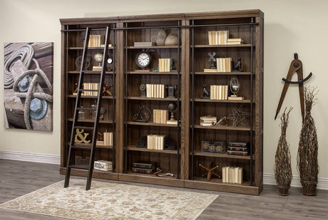 Martin Furniture Avondale 8' Tall Bookcase Wall with Ladder, Storage Organizer, Display Shelf for Office, Brown Martin Furniture