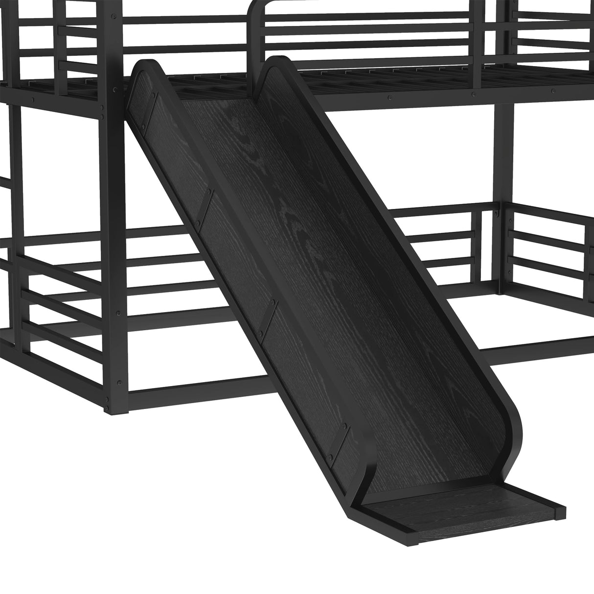 Metal Triple Bunk Bed with Slide, Twin XL Over Twin XL Over TwinXL Bunkbeds with Ladder, Heavy Duty 3 Bunk Bed Frame with Safety Guardrails for 3 Teen/Adults, Easy Assembly, Black Bellemave
