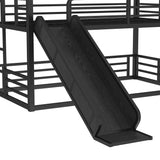 Metal Triple Bunk Bed with Slide, Twin XL Over Twin XL Over TwinXL Bunkbeds with Ladder, Heavy Duty 3 Bunk Bed Frame with Safety Guardrails for 3 Teen/Adults, Easy Assembly, Black Bellemave
