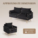 Furnimart 3-Seater Storage Sofa and Couch, Corduroy Loveseat with Accent Single Chair, Small Living Room Furniture Set for Apartment, Tiny Homes and Lofts, 2PC-Black Furnimart