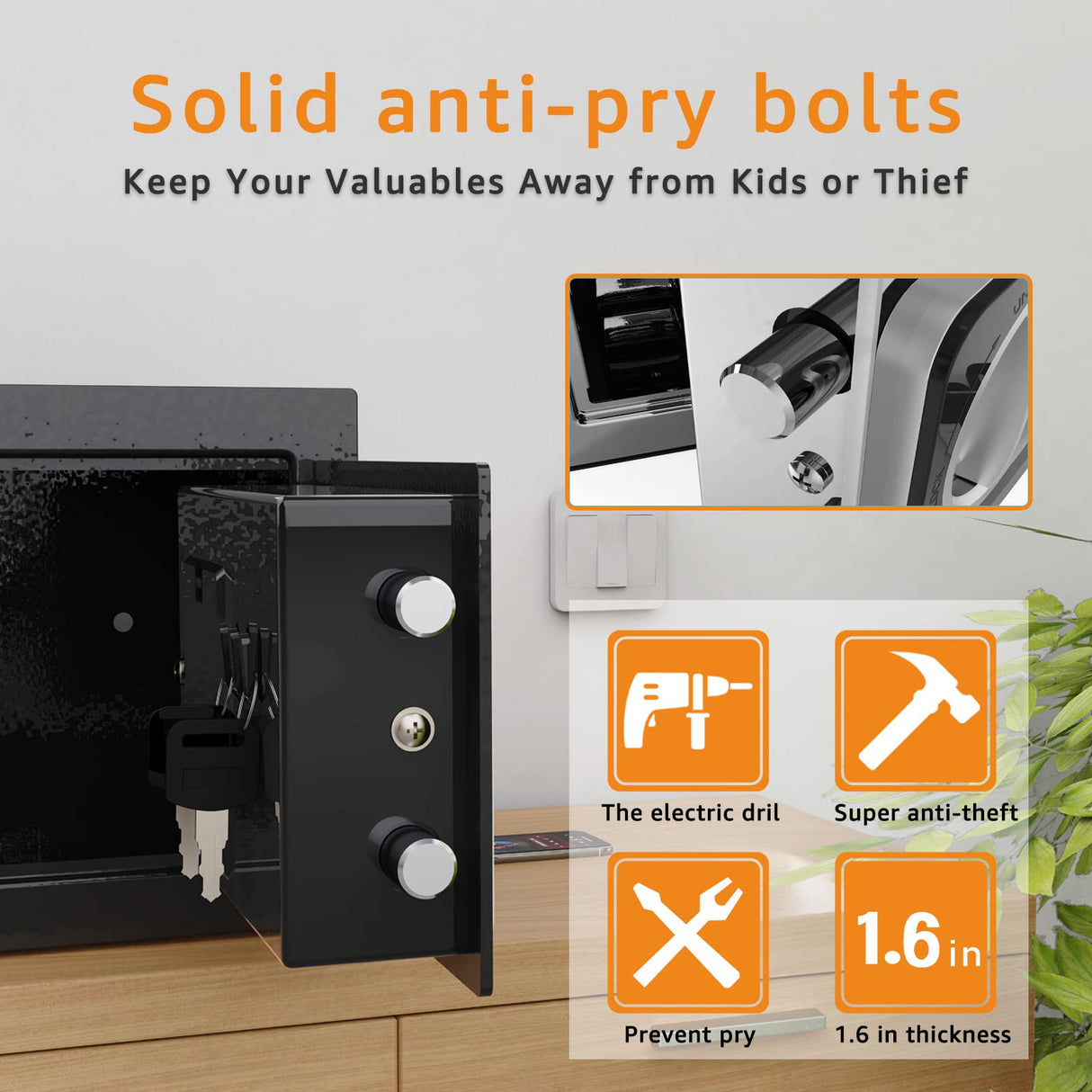 Goldenkey Home Safe for Money, Digital Small Money Safe for Cash and Coin, Kids Safe Bank with Keys&Code, Mini Safe Box for Home, 6.69"D x 9.05"W x 6.69"H, 0.236 Cu.Ft. GOLDENKEY