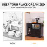 Walmokid Storage Cabinet with Power Outlet, 35" Modern Sideboard Buffet Cabinet w/Adjustable Shelf, Wooden Kitchen Cabinet with Open Shelves for Living Room, Dining Room, Kitchen, Black Walmokid