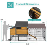 Large Chicken Coop for 4-6 Chickens,Mobile Combination of Metal and Wood Hen House Poultry Cage with Metal Run, Nesting Box,Waterproof Rain Cover Duck Coop Suumerpety