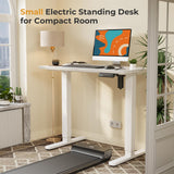 JOY worker Small Glass Standing Desk, 35" x 20" Electric Whole Piece Height Adjustable Desk with 4 Lockable Casters, Mobile White Sit to Stand Desk Workstation for Home Office JOY worker