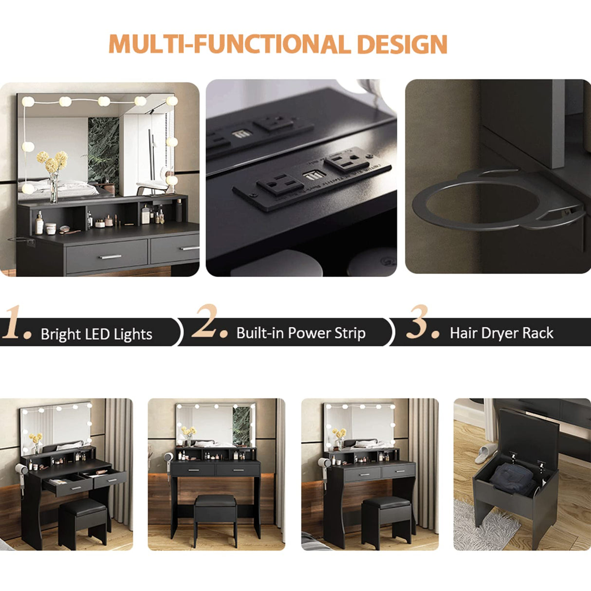 Vabches Makeup Vanity with Lighted Mirror & Power Outlet, White Vanity Set Vanity Desk, Clearance Makeup Vanity 3 Lighting Colors, Brightness Adjustable, 31.5in(W) Vabches