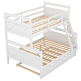 Twin Over Full Bunk Bed with Trundle, Wood Bunk Bed Twin Over Full with Safety Guardrail & Ladder, Convertible to 3 Separated Beds, Perfect for Kids, Teens,Adults,Bedroom Furniture,White Harper & Bright Designs
