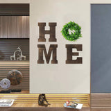 GLIWEN Wooden Home Sign Wall Decor with Artificial Wreath Hanging Wood Home Letters Farmhouse Home Decor for Wall Art Living Room Bedroom Kitchen Doorway,Brown GLIWEN