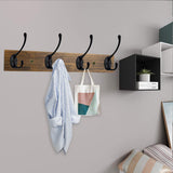 IBosins Wall Mounted Coat Rack, Entryway Hanging , Metal Wood Rack with 4 Black Literary Rustic Hooks Rail for Scarf, Bag, Towel, Key, Cap, Cup, Hat (Brown) IBosins