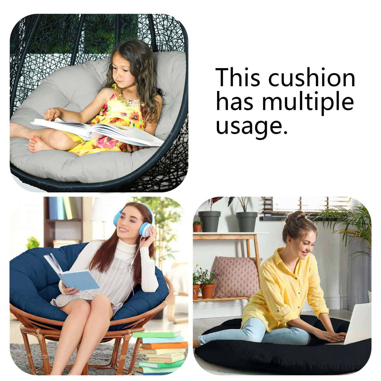 Bextile Papasan Chair Cushion Only, 52 in Cushion for Papasan, Round Leisure Papasan Seat Cushion (Black) Bextile