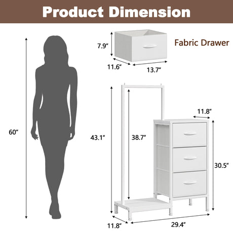 AFLUI Dresser for Bedroom with Hanging Rack, 3 Drawers Dresser for Bedroom - White AFLUI