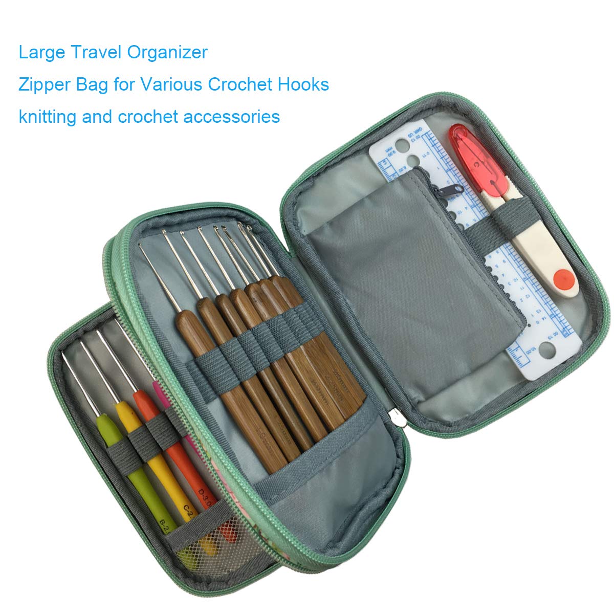 New Crochet Hook Case Without Hooks and Accessories, Zipper Storage Organizer Bag with Web Pockets for Various Crochet Needles/Knitting Accessories/Crochet Hook Kit Tools, Lightweight, Easy to Hold Weabetfu