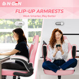 N-GEN Video Gaming Computer Chair Ergonomic Office Chair Desk Chair with Lumbar Support Flip Up Arms Adjustable Height Swivel PU Leather Executive with Wheels for Adults Women Men (Pink) NEO CHAIR