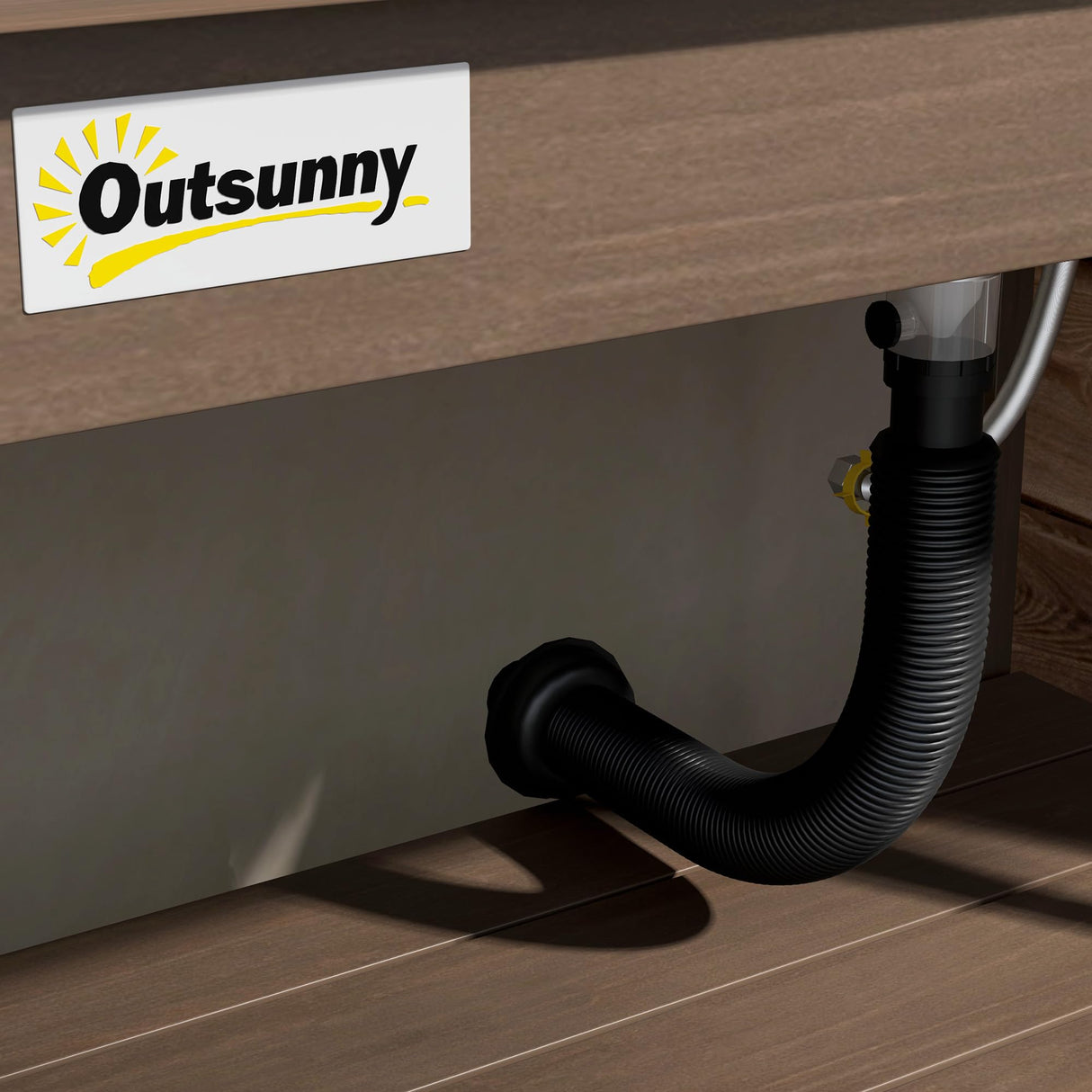 Outsunny Outdoor Wooden Potting Bench Table with Sink and Water Tap, Garden Workstation with Storage Cabinet, Storage Shelves for Backyard, Patio, Balcony, Dark Brown Outsunny