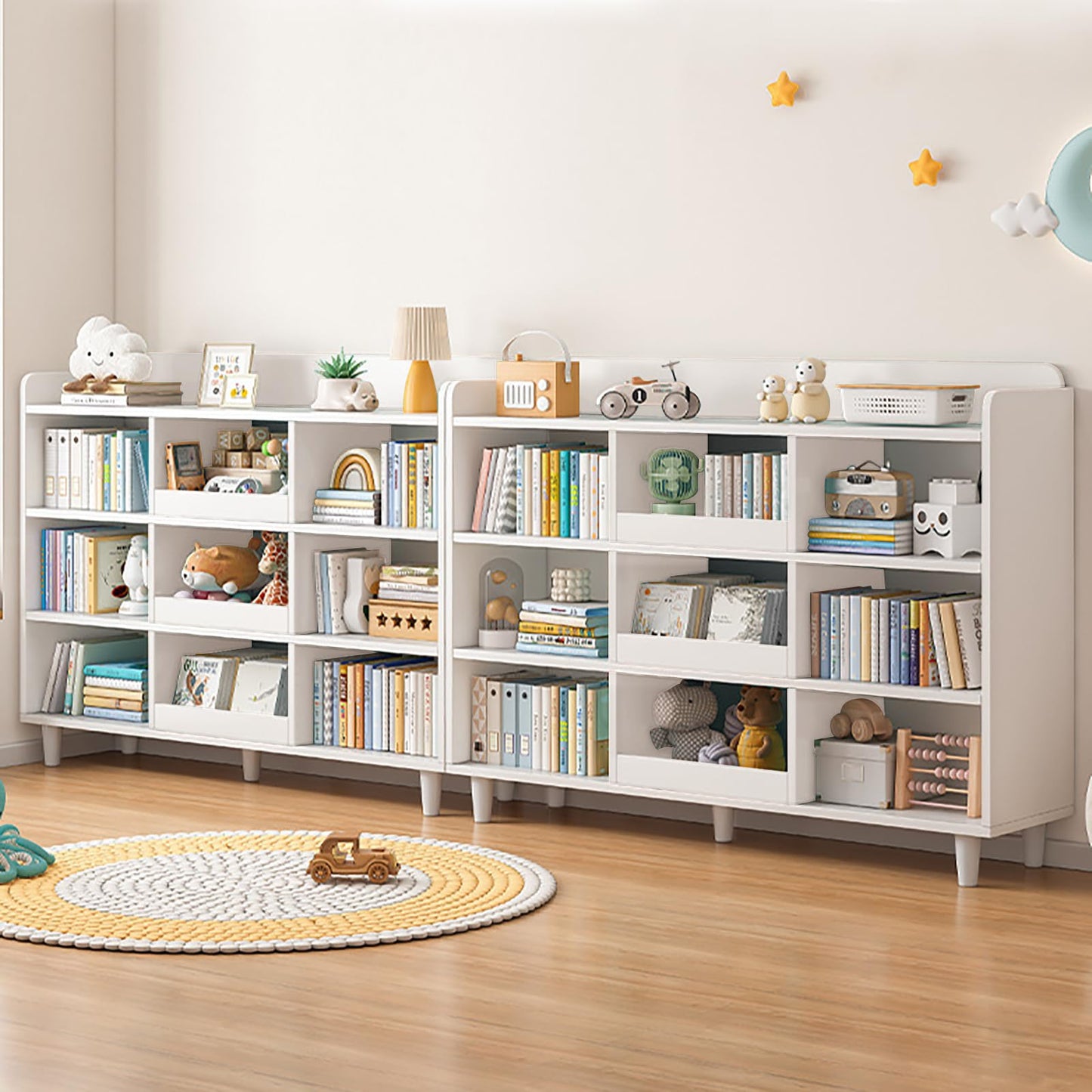 NELYE Pearl White 3-Tier Wooden Cube Bookcase with Legs for Stylish Kidsroom Storage - WoodArtSupply