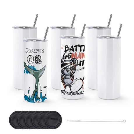 AGH 6 Pack 15OZ Sublimation Tumblers Straight Cups,Double Wall Vacuum Insulated Sublimation Tumblers with Straw,Polymer Coating for Heat Transfer AGH