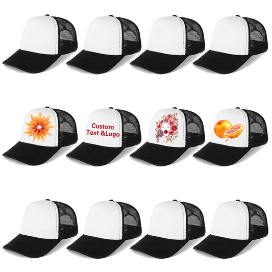 Ultrafun 12 Pack Trucker Hat Summer Mesh Sublimation Blank Hats Adjustable Snapback Baseball Hats for Men Women (12Pack-Black White)