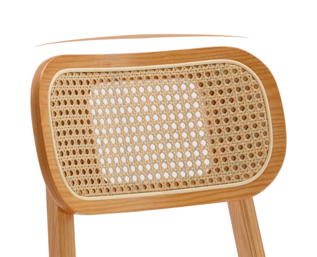 Shunzhi Rattan Counter Height Bar Stools Set of 2 Upholstered Farmhouse Barstools with Cane Back Boho Wood Kitchen Island Chairs Comfy Bar Chairs for Pub/Home Bar, Linen Beige Shunzhi