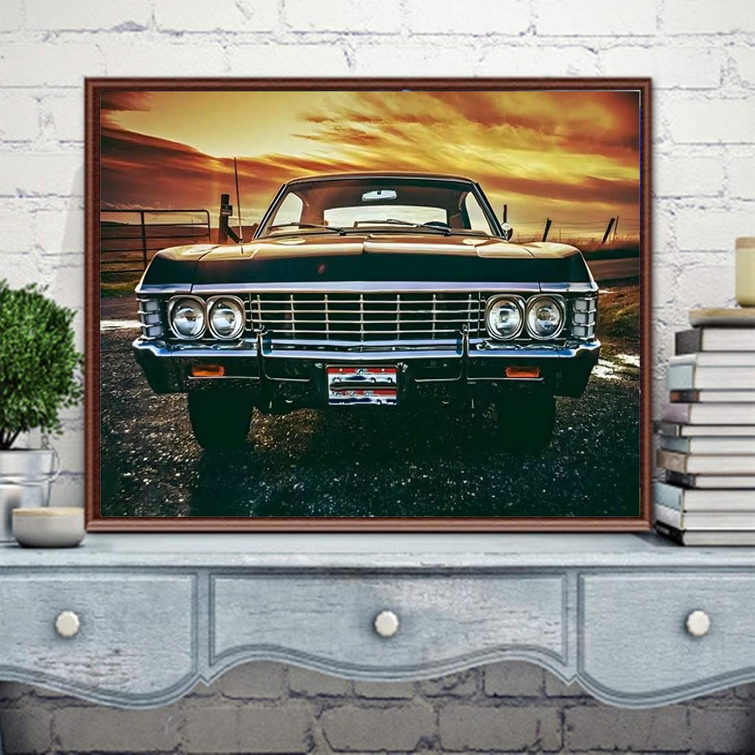 HONGJIE 5D DIY Diamond Art Painting Kit Supernaturall Car 16X12 inches Round Full Drill Crystal Rhinestone Embroidery Cross Stitch Arts Craft for Home Wall Decor Gift. Hongjie