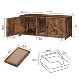 MAHANCRIS Cat Litter Box Enclosure for 2 Cats, 47.2" Hidden Cat Litter Box Furniture with Double Room, Wooden Cat Washroom with Scratching Board, Indoor Cat House End Table, Rustic Brown CWHR1201 MAHANCRIS