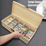 Mczxon Wooden Locking Currency Money Cash Tray with Coin Tray, 5 Compartment Wooden Cash Money Currency Organizer Storage Change Box Case Holder Moneyboxes with Lockable Cover 300 Money Wrappers Mczxon