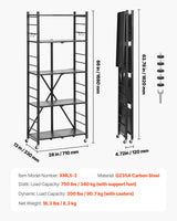 VEVOR 5-Tier Foldable Storage Shelf, 28W x 13D x 66H Inch Folding Metal Rack Shelving Unit, No Assembly Organizer Shelf with 5 Wheels & 4 Hooks for Pantry, Kitchen, Garage, Basement, Black VEVOR
