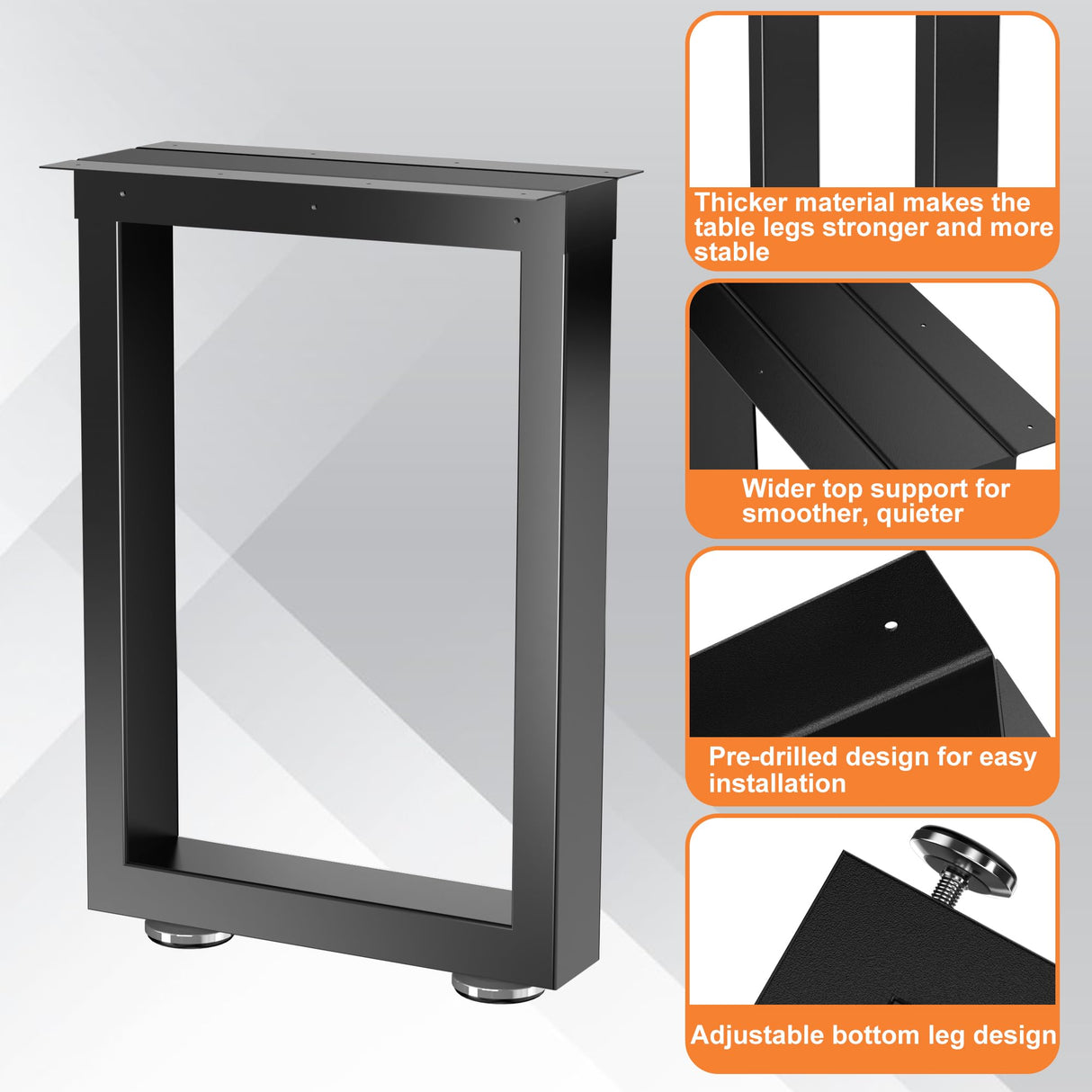 SKYSEN 16" Metal Table Legs, Desk Legs, Coffee Table Legs,Bench Legs for Desk, Coffee Tables, Dining Tables, Benches-16 * 11.8" Square Shape- Heavy Duty- Thickened Material- Black(zt-z-16"*11.8") SKYSEN