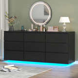 Gyfimoie 9 Drawer Dresser with Power Outlet and LED Lighting, Floating White Dresser Chest of Drawers, The Modern Organizer for Bedroom & Living Room (Black) Gyfimoie