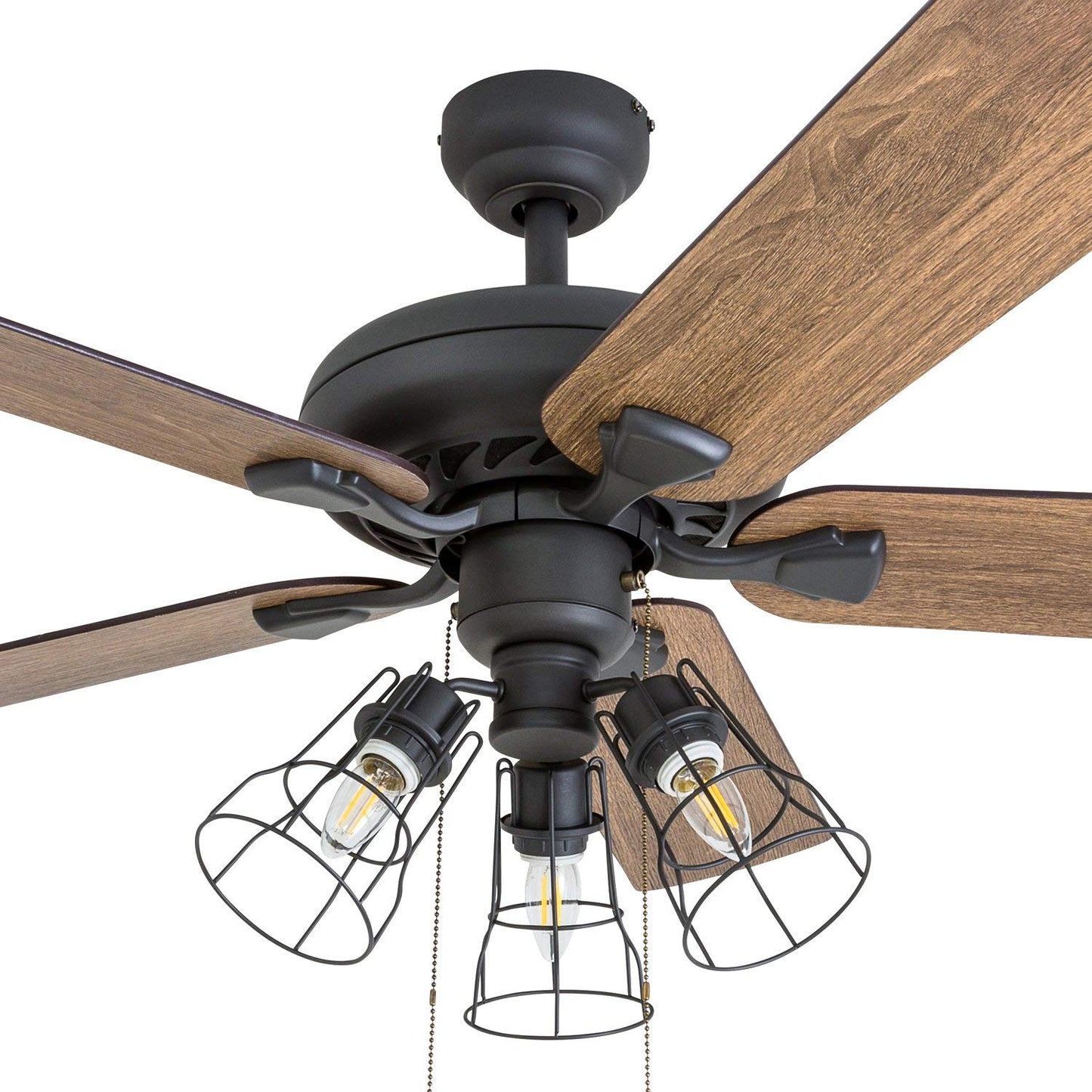 Prominence Home Lincoln Woods, 52 Inch Industrial Style LED Ceiling Fan with Light, Remote Control, Three Mounting Options, 5 Dual Finish Blades, Reversible Motor - 50745-01 (Bronze)