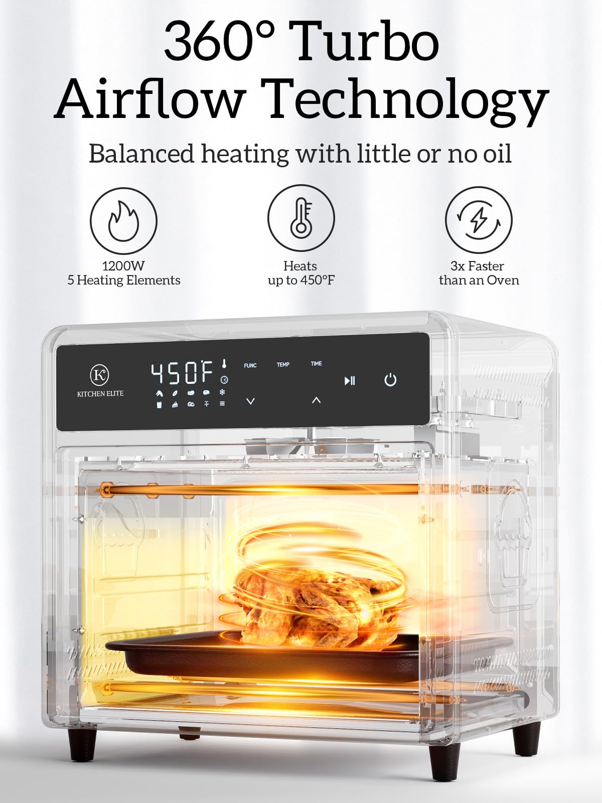 Air Fryer Toaster Oven Combo,10-in-1 12.6QT Compact Countertop Oven,9 Touch Screen Presets & 1 DIY Function,Easy Digital Controls,4 Accessories Included,Stainless Steel,Kitchen Elite Kitchen Elite