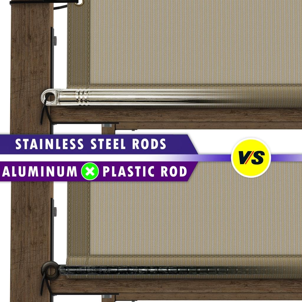 Amgo 10' W x 20' L Beige Pergola Canopy Replacement UPF50+ Top Cover, Commercial Grade 260GSM Sun Shade for Outdoor Patio, 95% UV Blockage, Stainless Steel Weighted Rods Included (We Make Custom Size) Amgo