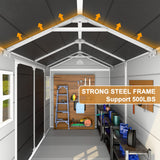 8x6 FT Resin Storage Sheds with Floor Windows, Waterproof Plastic Outdoor Shed Kit, Outside Tools Sheds for Backyard Garden Patio Lawn WELYAS